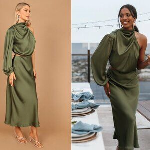 Petal + Pup | Amelie One Shoulder Midi Dress | Olive | Women's Large